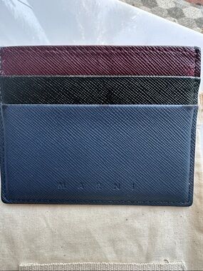 Marni Navy Blue Black and Burgundy Leather Card Holder men’s Marni